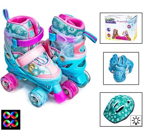 Комплект ролики-квады Frozen. Turquoise/Pink (размер 34-38). Светящиеся колеса и шлем! (1229476)