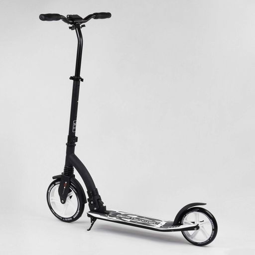 Самокат двухколесный Best Scooter с PU колесами амортизатором широким рулем зажимом для руля. Black and White (100069) (1229539)