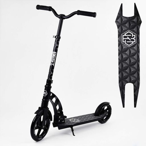 Самокат двухколесный Best Scooter с PU колесами 1 амортизатором. Black (00076) (1229991)