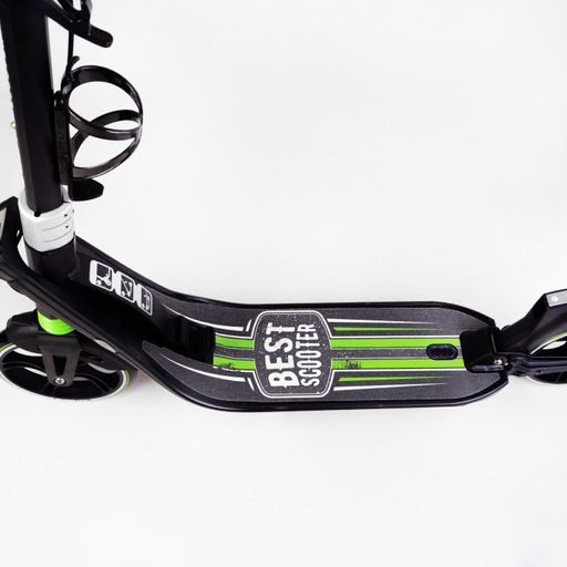 Двоколісний складний самокат Best Scooter ліхтарик 2 амортизатори. Black and green (114435) (1230126)