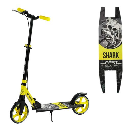 Самокат двухколесный Best Scooter колеса PU 1 амортизатор с ручным тормозом зажим руля. Black and Yellow (147537) (1230228)