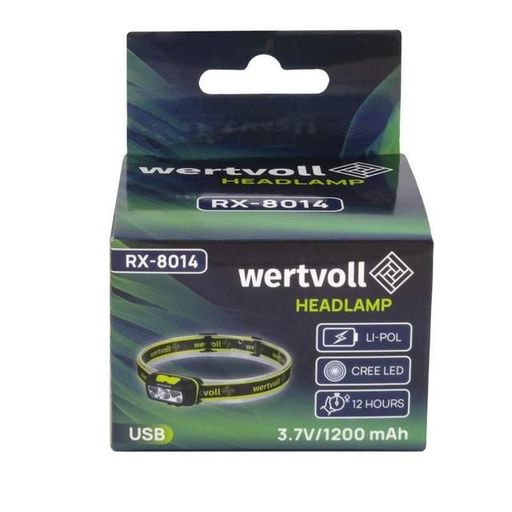 Фонарь налобный WERTVOLL 7 режимов СREE LED/2xSMD LED/2xRED LED IP44 Li-pol 1200 mAh/t (RX-8014) (1230247)