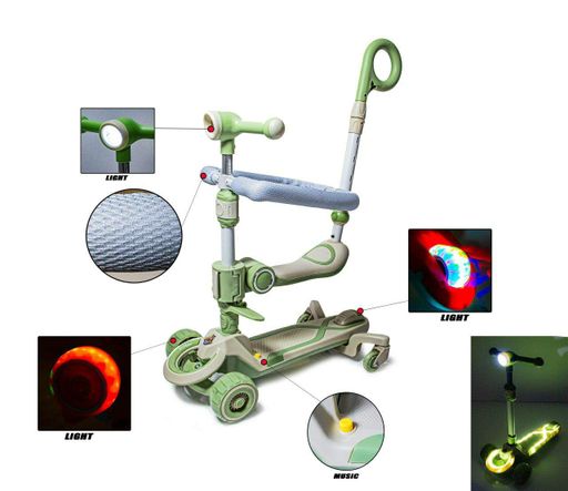 Самокат Smart 5 в 1. З підсвічуванням з музикою з бортиком. Green (549296887) (1230308)
