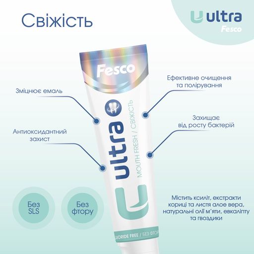 Зубная паста Fesco Ultra Mouth Fresh Свежесть, без фтора, 100 мл