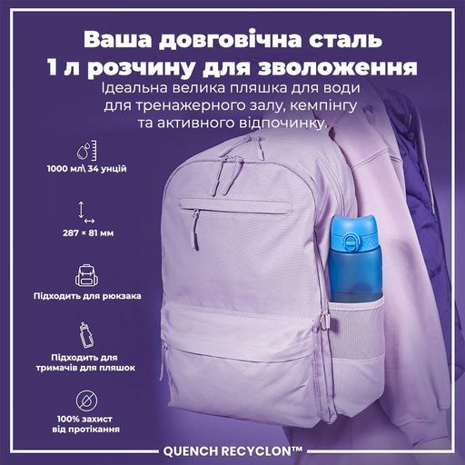 Пляшка для води ION8 1000 мл. BPA Free, Times To Drink, (ЕКО пляшка) BPA Free, Blue &amp; Pink (1232480)