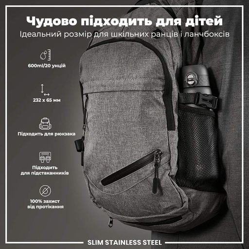 Пляшка для води металева ION8 600 мл. Stainless Steel , Grey (1232585)