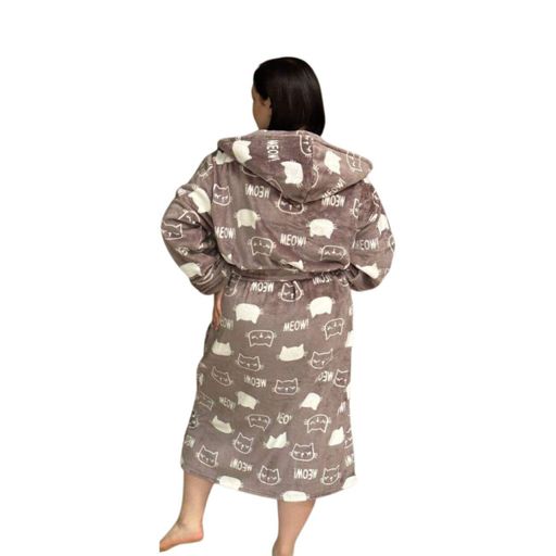 Халат женский плюшевый капучино с котиками 50-52 р H40 Ananasko (1242035)