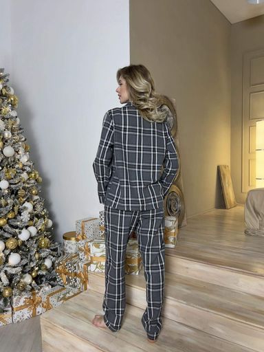 Домашня жіноча піжама COSY у клітинку сіро-чорна сорочка+штани L(F671P01L) (1246045)