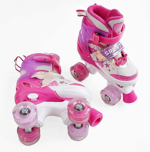 Раздвижные ролики квады 0-05 М Best Roller колеса PU светящиеся. Pink (размер 34-38) (170017) (1249095)