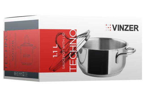 Кастрюля с крышкой VINZER Techno 14 см 1.1 л (50078) (1272683)