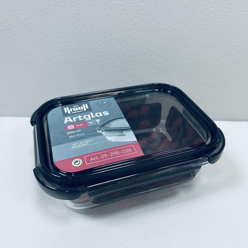 Контейнер скляний прямокутний з пластиковою кришкою Krauff Artglas 29-298-026 600 мл Темно-синій (23639) (1273236)