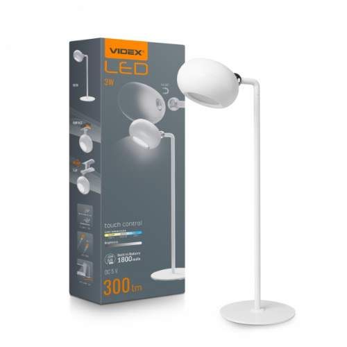 Лампа настільна LED 3W 3000-5500K 220V з акумулятором білий VLE-TF18W Videx (1274967)