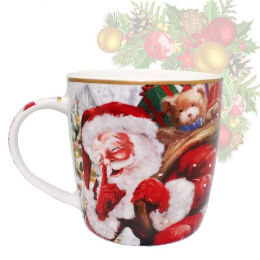 Кружка фарфорова Carmani з новорічним малюнком в металевій коробціSanta Claus, h-9 см, 375 мл (880-9043.1) (1276641)