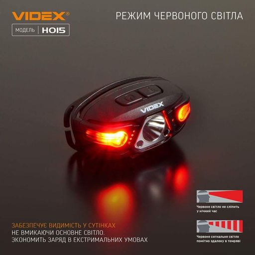 Налобный фонарь Videx 330Lm 5000K до 85 м дальность света, с датчиком движения (VLF-H015) (1277172)