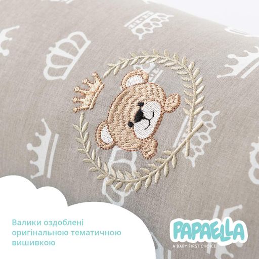 Защитные бортики-валики в детскую кроватку 2 шт ТM PAPAELLA 60х15 см, 120х15 см хлопок корона мята/беж (8-34533*004) (1277643)
