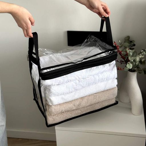 Прозрачная прямоугольная сумка ORGANIZE для вещей с ручками M 38x24x32 см  (черная) (1278123)