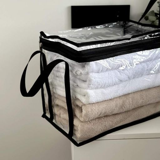 Прозрачная прямоугольная сумка ORGANIZE для вещей с ручками M 38x24x32 см  (черная) (1278123)