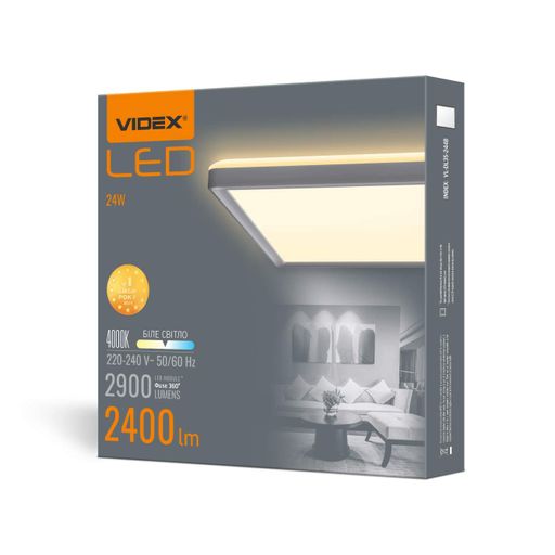 LED Світильник накладний з декоративною підсвіткою, квадратний VIDEX 24W 4000K Білий (DL3S) (1283481)