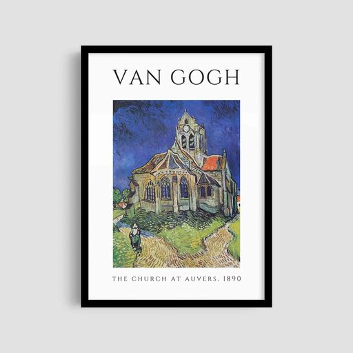 Постер Roomy "Church at Auvers" Черная рамка с глянцевым стеклом A2 (59.4x42 cm.) (1296310)