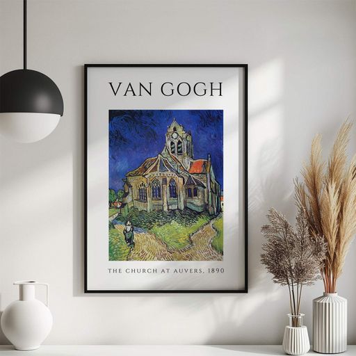 Постер Roomy "Church at Auvers" Черная рамка с глянцевым стеклом A2 (59.4x42 cm.) (1296310)