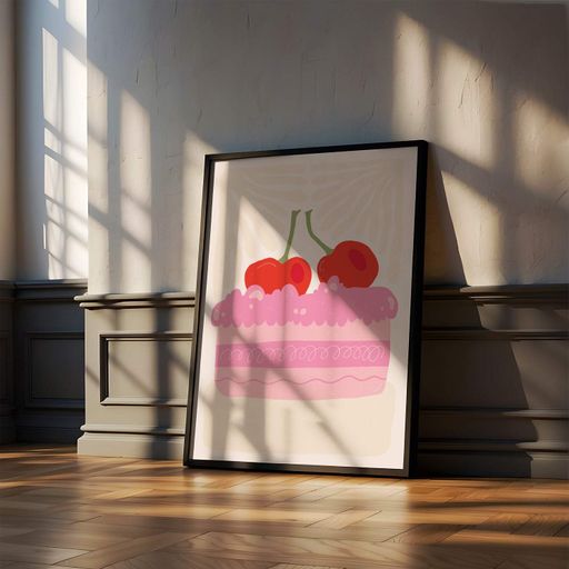 Постер Roomy "Strawberry Cake" Чорна рамка з антибліковим склом A3 (42x29.7 cm) (1296522)