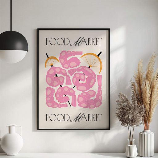 Постер Roomy "Food Market Pink" Чорна рамка з глянцевим склом A1 (84.1x59.4 cm.) (1296671)