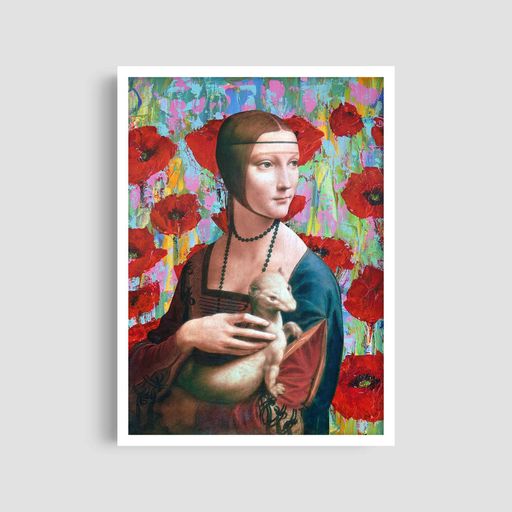 Постер Roomy "Lady with Ermine" Белая рамка с антибликовым стеклом A2 (59.4x42 cm.) (1297457)