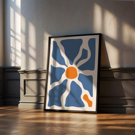 Постер Roomy "Abstract Flower Blue" Белая рамка с глянцевым стеклом A1 (84.1x59.4 cm.) (1298134)