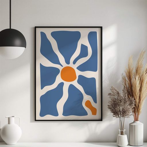 Постер Roomy "Abstract Flower Blue" Белая рамка с глянцевым стеклом A1 (84.1x59.4 cm.) (1298134)