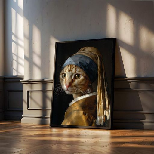 Постер Roomy "Pearl Earring Cat" Белая рамка с антибликовым стеклом A1 (84.1x59.4 cm.) (1309497)