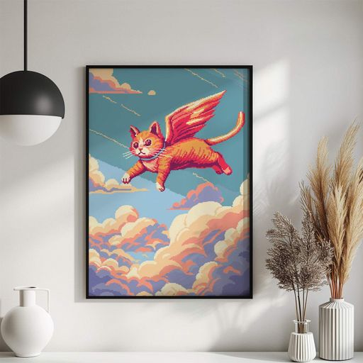 Постер Roomy "Flying Cat" Черная рамка с глянцевым стеклом A1 (84.1x59.4 cm.) (1309582)