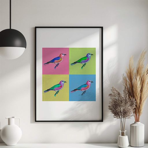 Постер Roomy "Colorful Sparrows" Белая рамка с глянцевым стеклом A2 (59.4x42 cm.) (1309727)