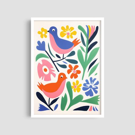 Постер Roomy "Floral Birds" Черная рамка с антибликовым стеклом A2 (59.4x42 cm.) (1309853)