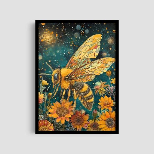 Постер Roomy "Space Bee" Черная рамка с антибликовым стеклом A2 (59.4x42 cm.) (1311025)