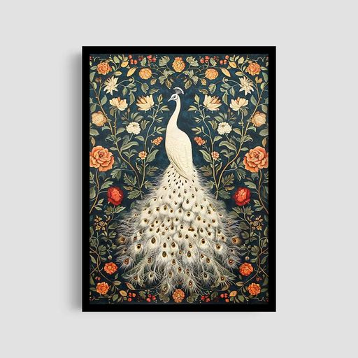 Постер Roomy "White Peacock" Белая рамка с антибликовым стеклом A2 (59.4x42 cm.) (1311953)