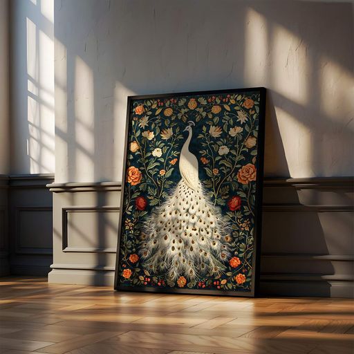 Постер Roomy "White Peacock" Белая рамка с антибликовым стеклом A2 (59.4x42 cm.) (1311953)