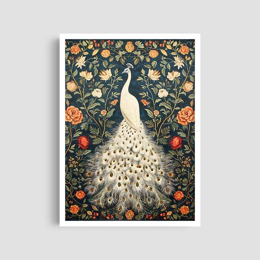 Постер Roomy "White Peacock" Белая рамка с антибликовым стеклом A2 (59.4x42 cm.) (1311953)