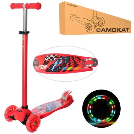 Самокат детский с подсветкой iTrike 40х13х63-85 см Красный CL0126629 (1322716)
