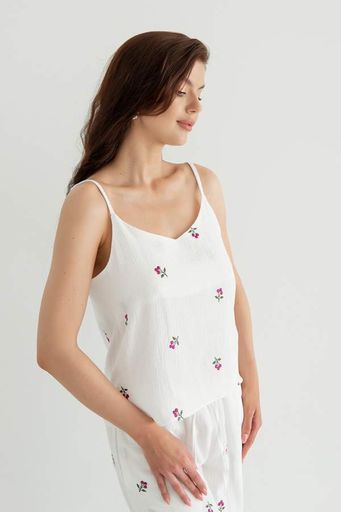Forly Майка з вишивкою з мусліну Blueberry Білий ML0082-39-70_XXL (1325384)
