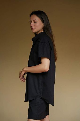 Forly Рубашка с коротким рукавом из 100% льна Black XS/S Чорний LN0059-16-50_XS/S (1325425)