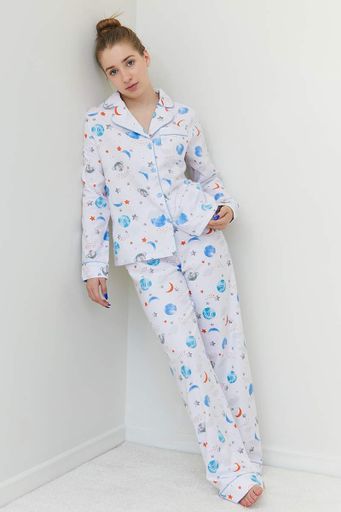 Пижама Forly Пижамный костюм из фланели с брюками Space L Білий FL0010-18-69_L (1325906)