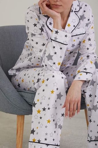 Піжама Forly Піжамний бавовняний костюм з брюками Yellow Stars Білий HL0010-57-69_S (1325922)