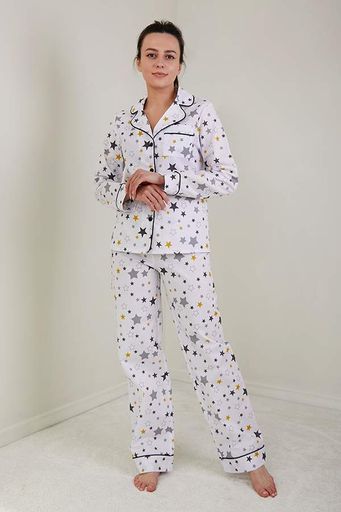 Пижама Forly Пижамный костюм из хлопка с брюками Yellow Stars XXL Білий HL0010-57-69_XXL (1325926)