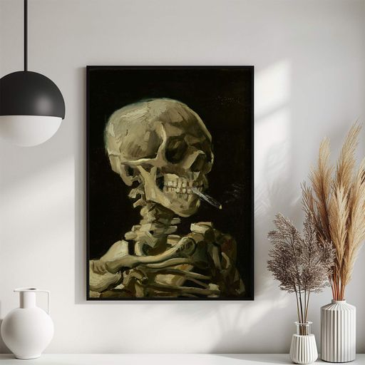 Постер Roomy "Skeleton With a Burning Cigarette" Белая рамка с глянцевым стеклом A4 (29.7x21 cm) (1337675)