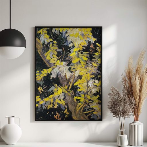 Постер Roomy "Blossoming Acacia Branches" Біла рамка з глянцевим склом A1 (84.1x59.4 cm.) (1337851)