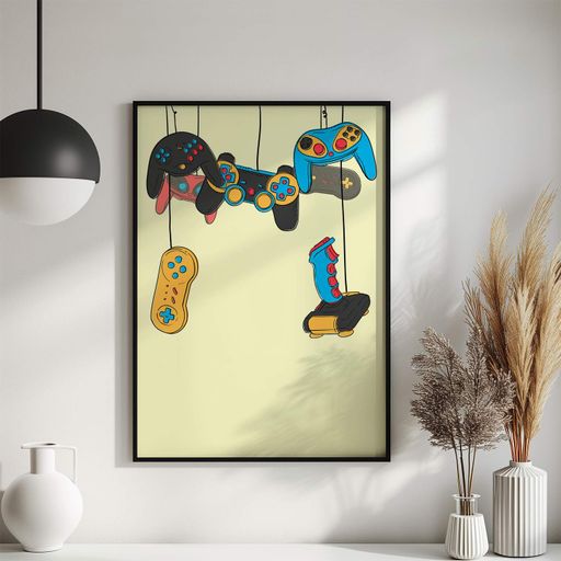 Постер Roomy "Hanging Controllers" Черная рамка с глянцевым стеклом A3 (42x29.7 cm) (1339261)