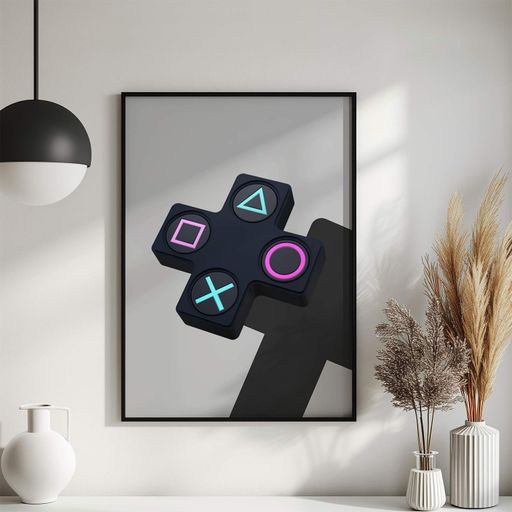 Постер Roomy "Playstation Controller" Черная рамка с глянцевым стеклом A4 (29.7x21 cm) (1339355)