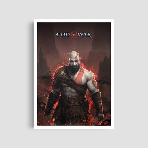 Постер Roomy "God of War Kratos" Белая рамка с глянцевым стеклом A2 (59.4x42 cm.) (1339482)