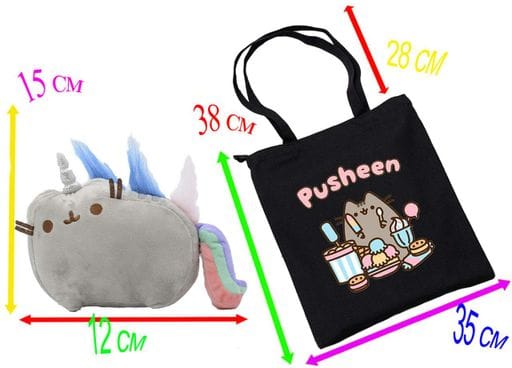 Набор Pusheen cat Кот-единорог радуга 12х15 см и Черная сумка Пушин кэт 38х35 см Кот со сладостями n-12385 (1340664)