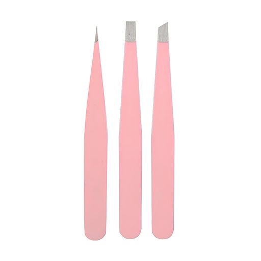Набор пинцетов для бровей Cosmo Shop (точечный, 1 шт + прямой, 1 шт + скошенный, 1 шт) в розовом футляре (CS07P)